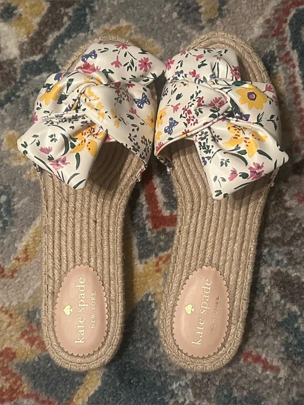 Kate Spade Garden Bouquet (White Floral) Espadrille Slide (Geneva Sandals)